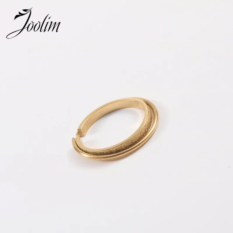 

Joolim Jewelry High End Gold Finish No Fade Dainty Permanent Simple Polish Double Layer Stainless Steel Finger Rings for Women