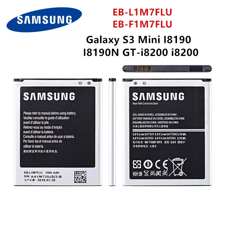 

Новинка 2023 оригинальная Φ 1500 мАч батарея для Samsung Galaxy S3 Mini EB-L1M7FLU i8160 I8190N EB-F1M7FLU S7562 G313 WO