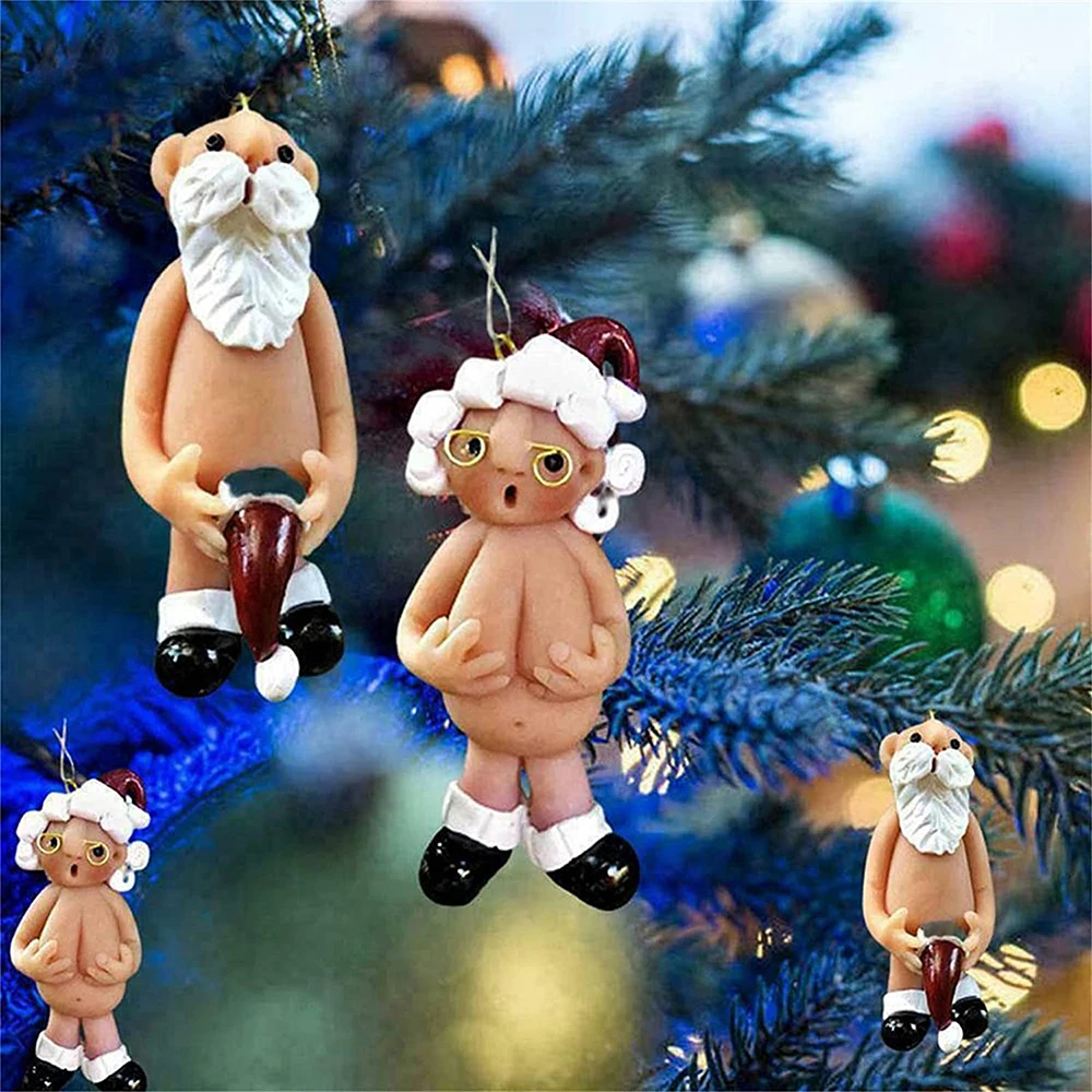 

2022 Home Decoration New Year Party Resin Funny Nude Santa Claus Pendant Christmas Tree Decoration