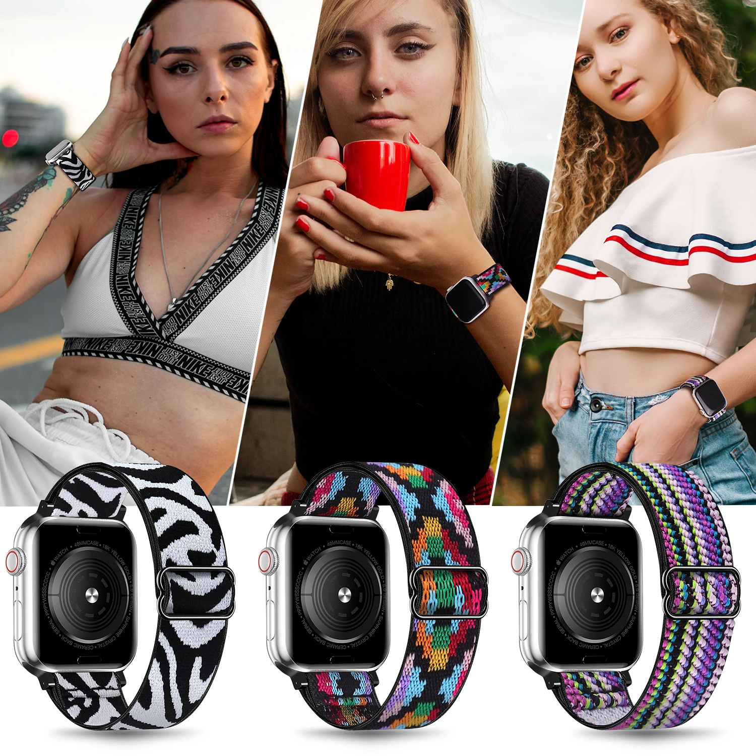 Soft Nylon Loop Elastic Buckle Strap For Apple Watch SE Band 40mm44mm Series 8/7/6/5/4 iWatch Leopard Watchband Bracelet 41/45mm