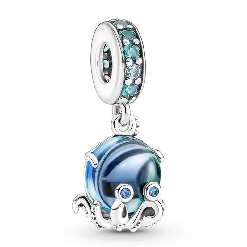 

Authentic 925 Sterling Silver Moments Murano Glass Cute Octopus Dangle Charm Bead Fit Pandora Bracelet & Necklace Jewelry