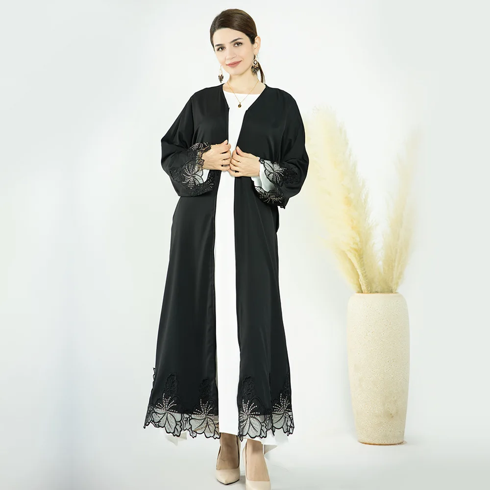 

Elegant Lace Open Abaya Women Muslim Cardigan Maxi Dress Turkish Kaftan Arab Robe Femme Dubai Islamic Kimono Ramadan Jalabiya