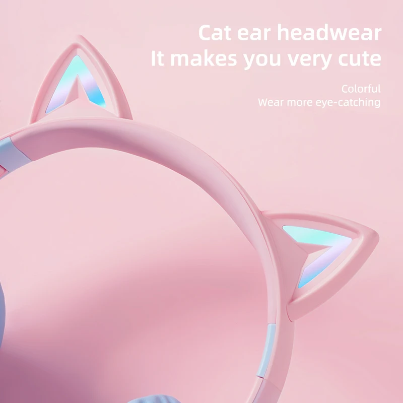 Wireless Headphone Flash Light Cute Cat Ears with Mic Control LED Kid Girl Stereo Music Helmet Phone Bluetooth Headset Gift images - 6