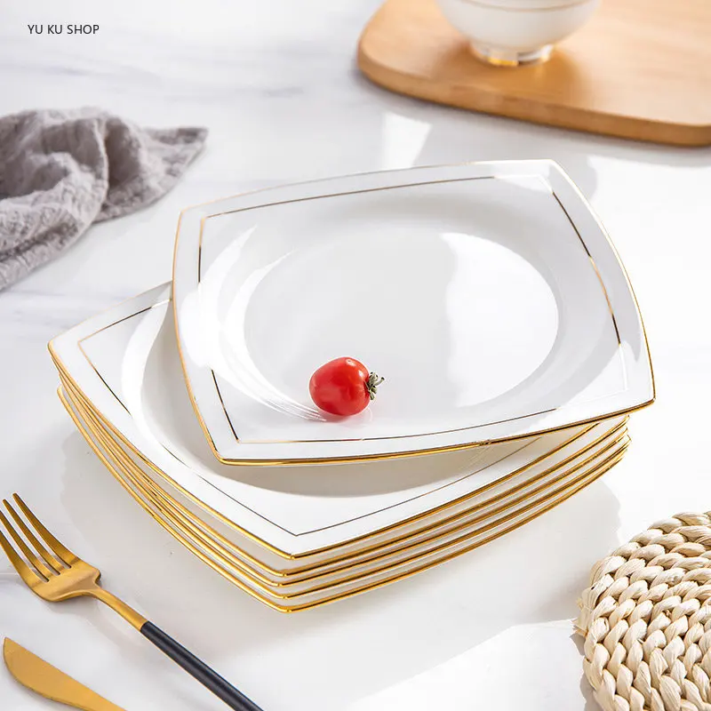 Bone China Phnom Penh Plate Ceramic Dish Home Creative Luxury Dinner  Fruit Plate Steak Plate Square Dish Tableware Dinnerware