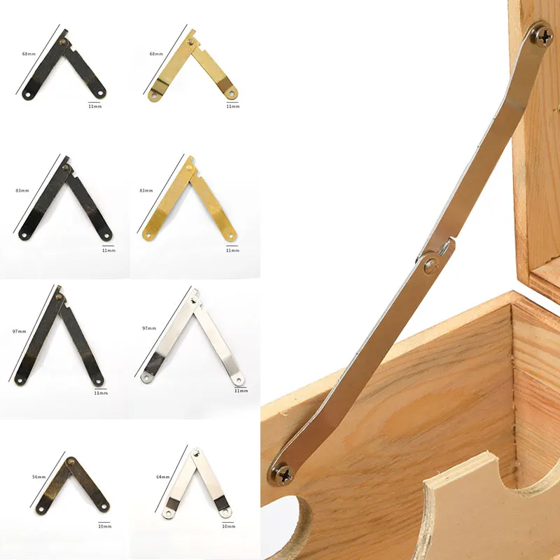 

2Pcs Wooden Box Positioning Tripod Antique Lid Folding Support Hinge Movable Hardware Bracket Gift Jewelry Case Wood Box Corner