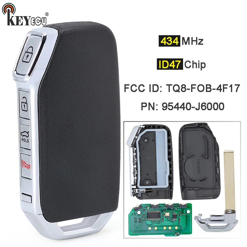 

KEYECU 434MHz ID47 Chip FCC ID: TQ8-FOB-4F17 PN: 95440-J6000 Smart Remote Key Remote Key Fob for KIA K900 2018 2019 2020