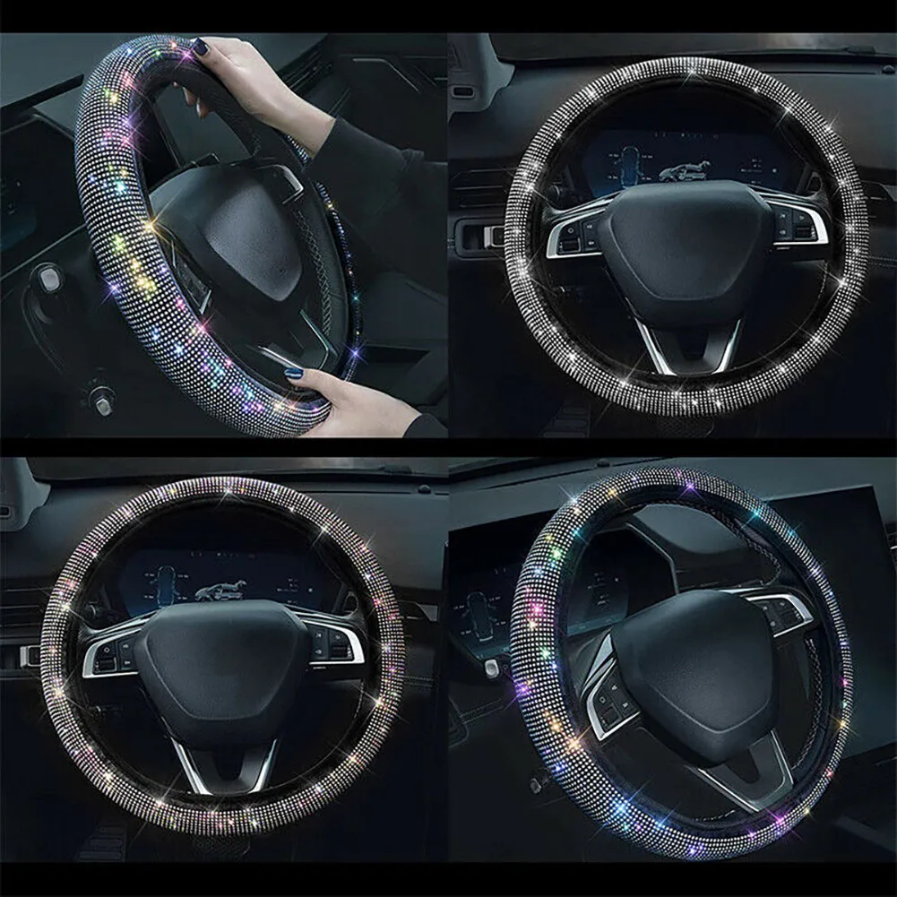 14.5-15 Inch Steering Wheel Cover Anti-Slip Crystal Decoration Interior