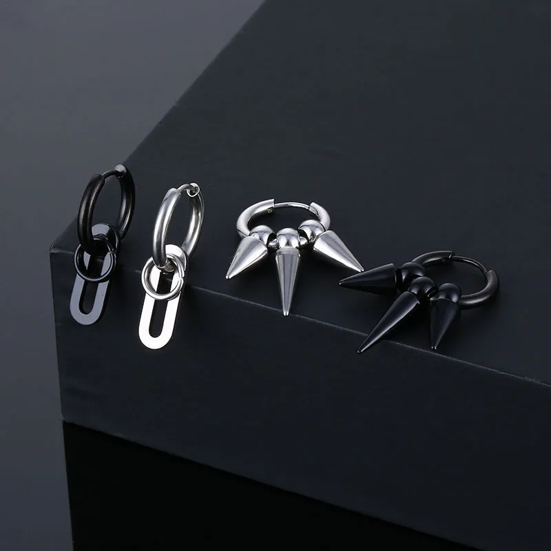 

1 Pack New Popular Stainless Steel Stud Earrings/Ear Clip Pendant Wrench Earrings Men/Women Punk Black Pierced Earrings Jewelry