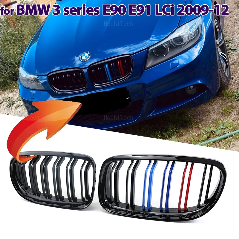 

Высококачественная передняя решетка радиатора для BMW E90 E91 LCI 3 серии седан пикап 2009-2012 двойная решетка леска глянцевый черный гоночный гриль