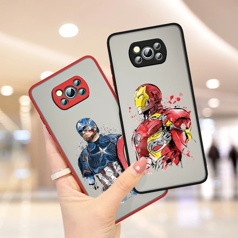 

Marvel Avengers painten For Xiaomi Poco X3 GT NFC M3 Mi 11 10 Ultra Pro Note10 Lite CC9E Frosted Translucent Phone Case