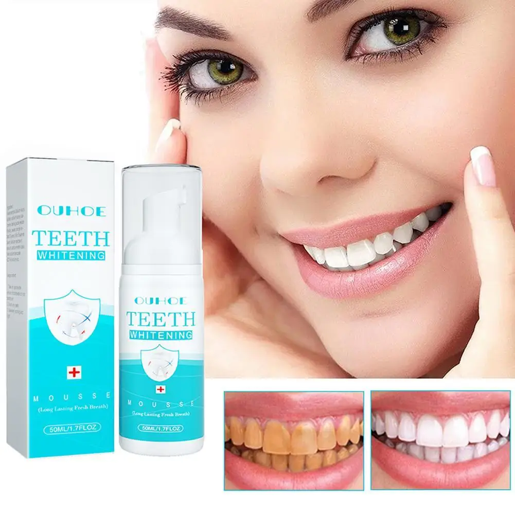 

Lasting Teeth Cleansing Whitening Mousse Removes Stains Tartar Teeth Whitening Hygiene Toothpaste Fresh Bad Breath 50ML