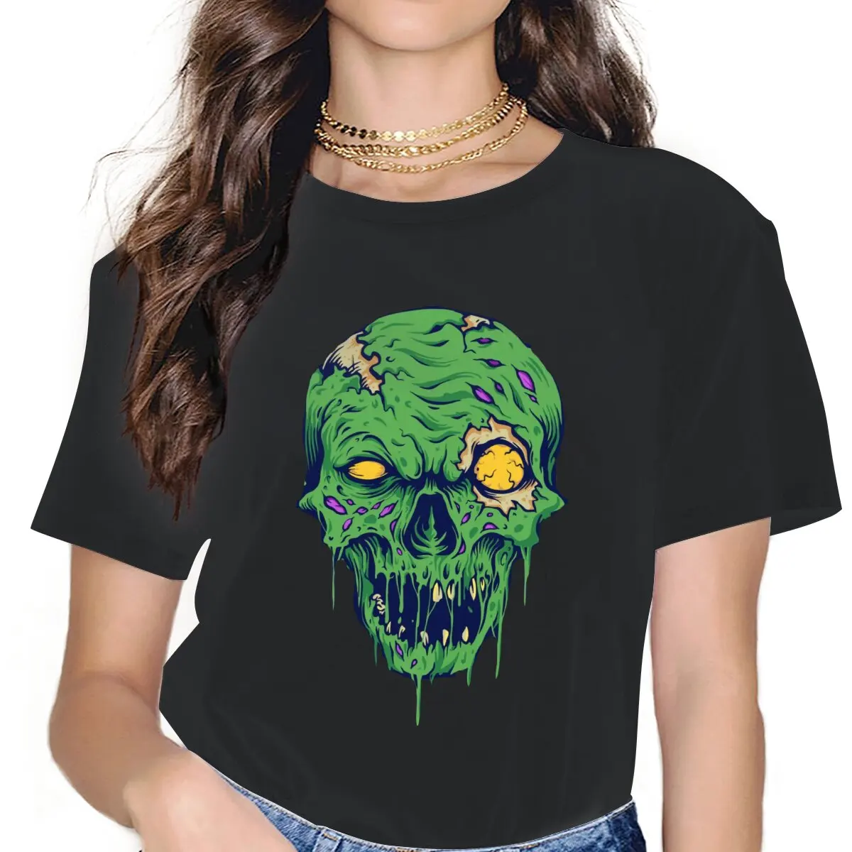 

Unique Skull Zombie Isolated T-Shirts Women Crew Neck T Shirt Popularity Trend Short Sleeve Tees Printing Clothing