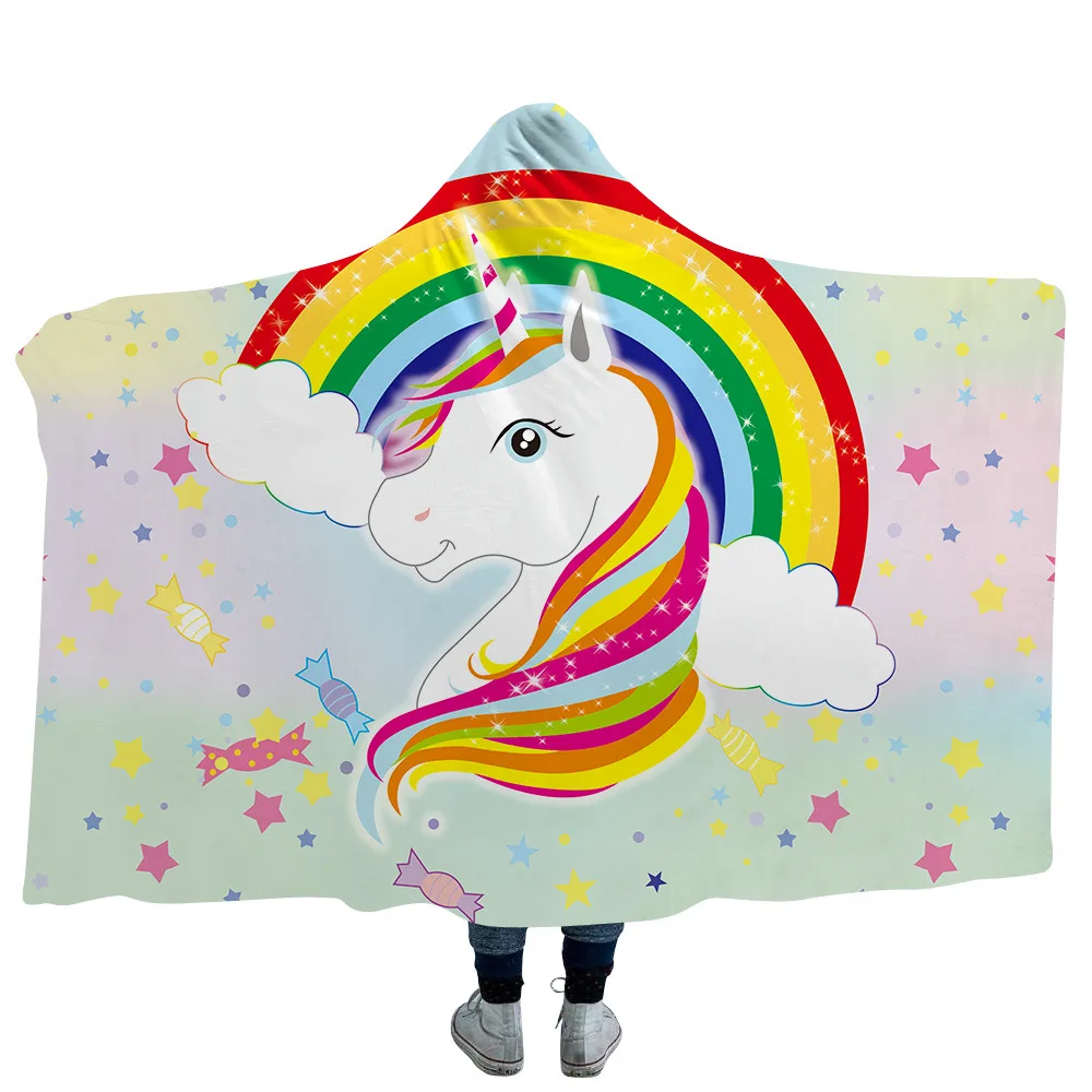 

Rainbow Unicorns Wearable Blanket Home Warm Flannel Sherpa Cute Girls Dream Unicorn Hooded Blankets