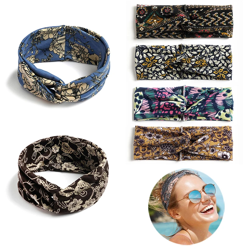 

New Fashion Head Turban Women Summer Style Headbands Girl Cross Hairbands Bohemian Hair Bands Wide Bandanas Headwear Headwrap