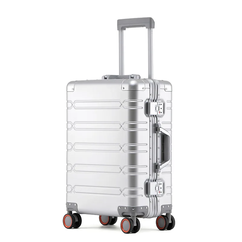 

All aluminum rolling luggage universal wheel fashion travel trolley suitcase 20/24/28 inch metal hard box password check-in case