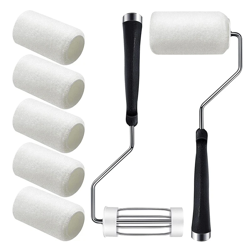 

2 Pack 4 Inch Self Lock Roller Frame And 6 Roller Cover Set Roller Frame Roller Paint Brush Household For Painting Walls