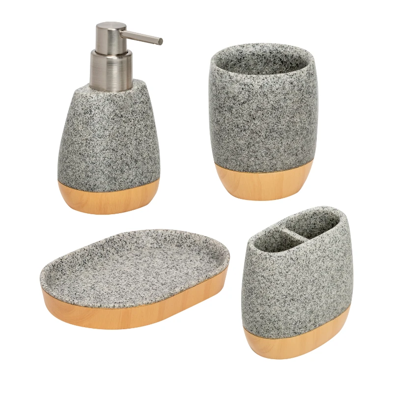 

Honey Can Do 4-Piece Speckled Bath Accessory Set, Grey