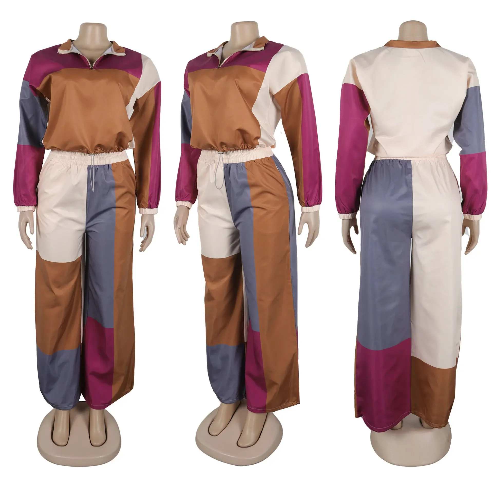 Шикарный лоскутный комплект из 2 предметов женские топы с длинными рукавами и