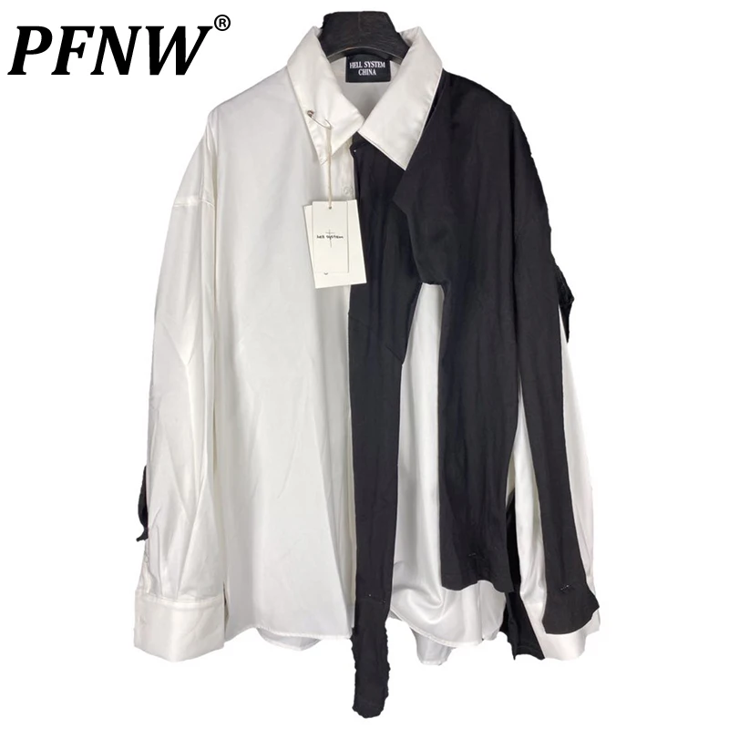 

PFNW Spring Autumn Men's Niche Design Patchwork Shirts Fashion Leisure Silhouette Darkwear Irregular Handsome Cool Tops 12A8347