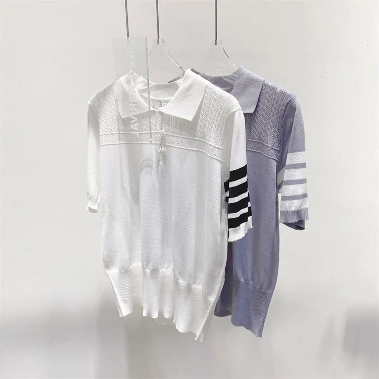 

Summer TB back star puppy polo shirt top four bar ice linen knitted lapel short-sleeved T-shirt
