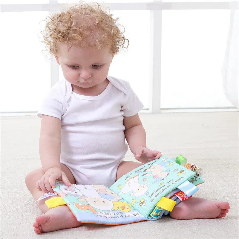 

0-12 Month 4 Pages Baby Early Educational Toy Embroidery Soft Cloth Book Stroller Rattle Toys Newborn Baby Cloth Books