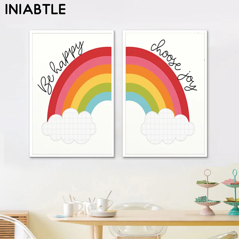 

Rainbow Cloud Be Happy Choose Joy Poster Print Nursery Wall Art Canvas Painting Baby Child Room Picture Nordic Kids Bedroom Deco