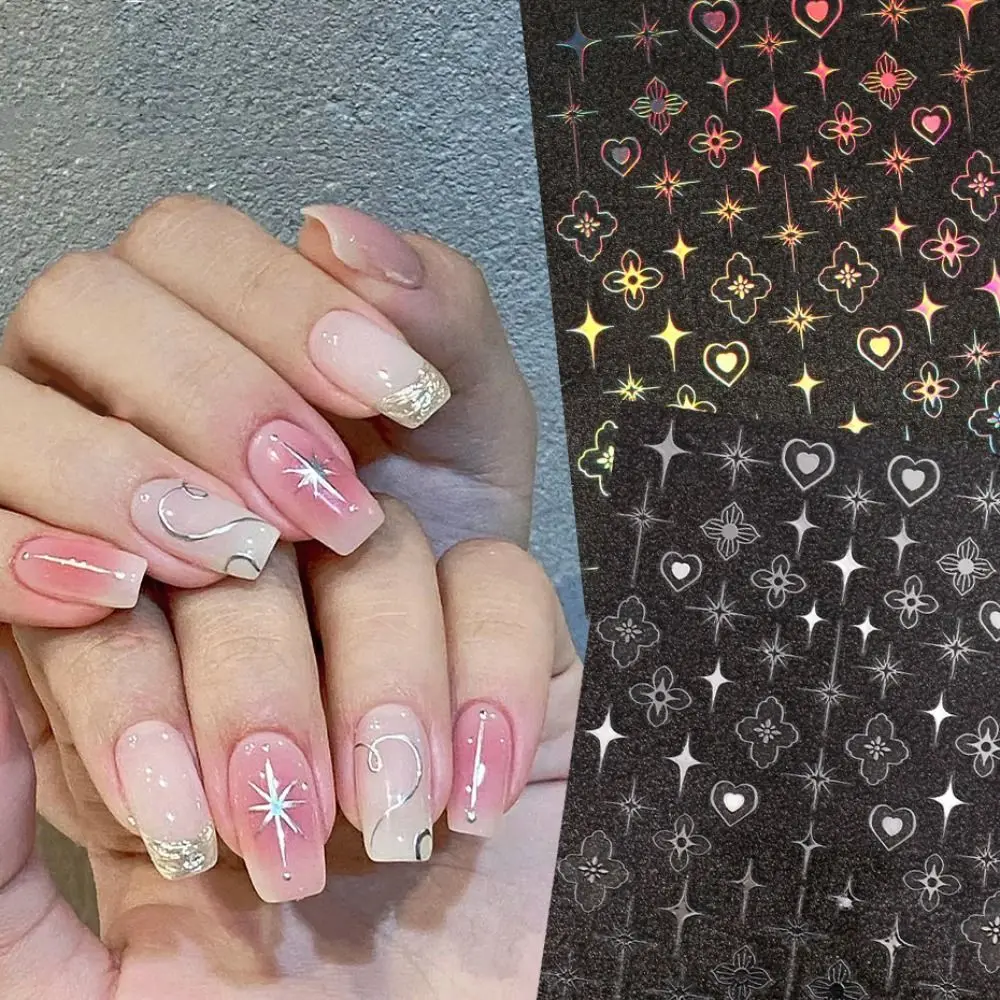 

3D Laser Nail Sticker Star Love Flower Slider Nail Art Decoration Gold Silvery Black Stellate Pattern Self Adhesive Nail Decals
