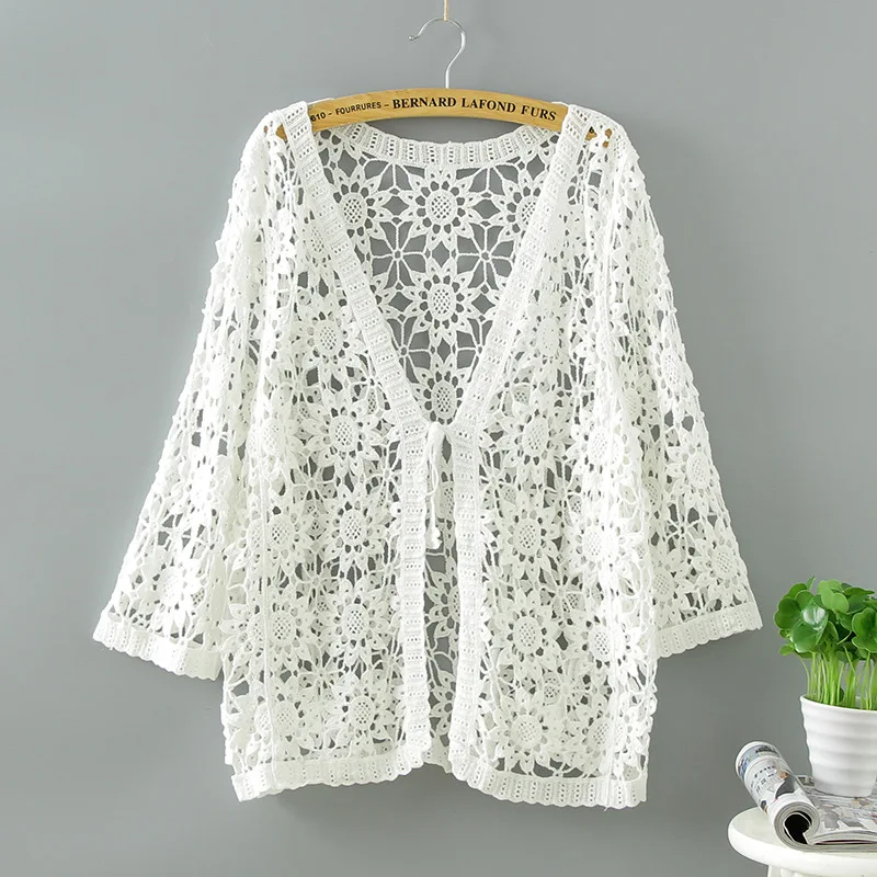 Spring and Summer New Western Style Knitted Cardigan Women's 2023 Thin Hollow Lace Shirt Shawl Wholesale