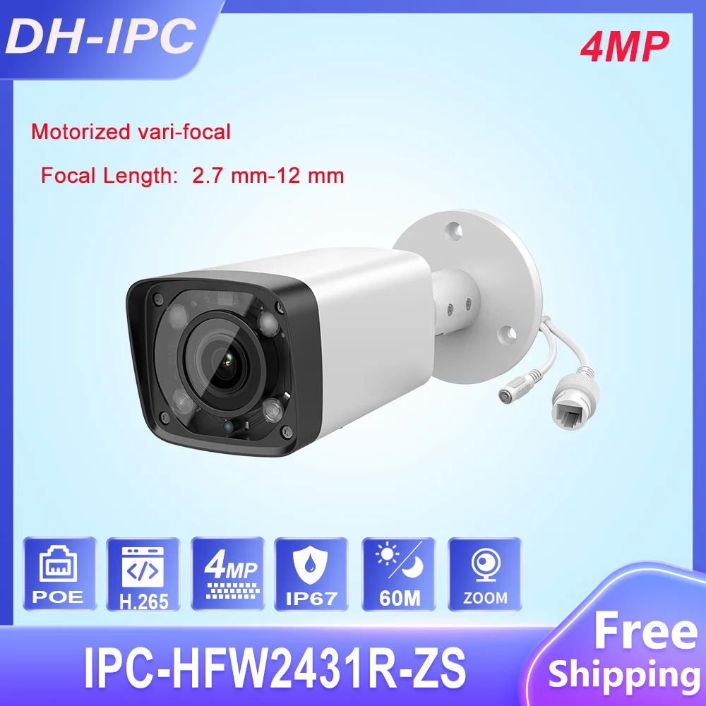 

Dahua IPC-HFW2431R-ZS 4MP Night Camera 60m IR 2.7~12mm VF Lens Zoom Bullet IP Camera H.265 POE IP Camera CCTV Replace HFW4431R-Z