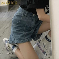 shorts women vintage ins summer denim trendy high waist harajuku college girls simple streetwear pocket leisure femme clothing