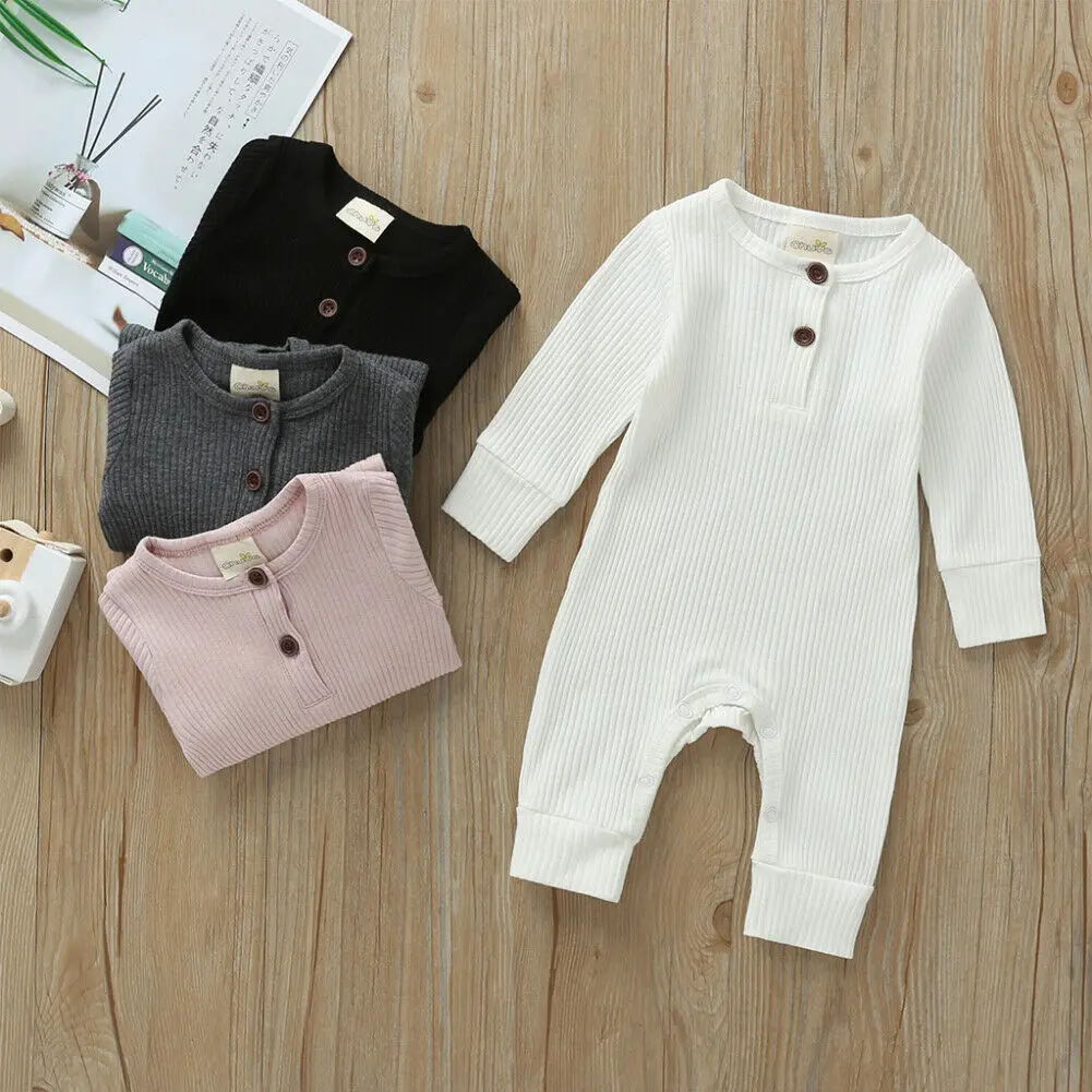 

Baby Spring Autumn Clothing Newborn Infant Baby Boy Girl Cotton Romper Knitted Ribbed Jumpsuit Solid Clothes Warm Outfit