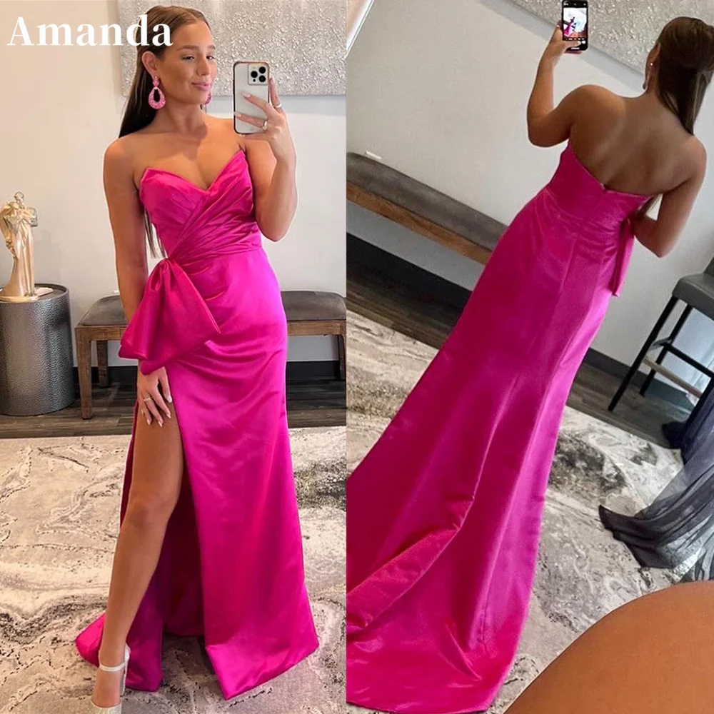

Женское вечернее платье-русалка, розовое шелковое платье русалки с бантом, без бретелек, для выпускного вечера, 2023