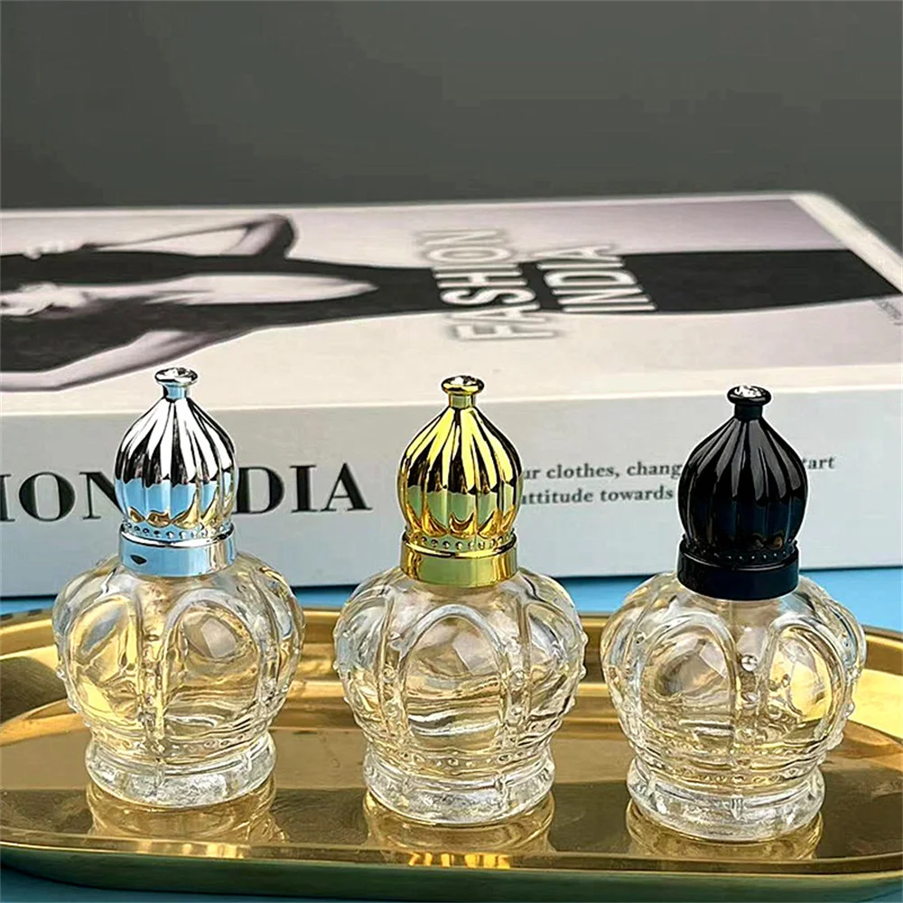 

15ml Essential Oil Roller Bottle Gold Crown Shape Perfume Bottling Portable Travel Electroplated Carve Glass Empty Bottle