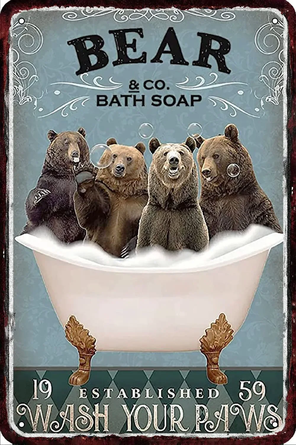 

Bear Vintage Metal tin Sign Metal Wall Decor Retro Art Tin Sign Look Funny Decorations for Home Kitchen Garage Bathroom