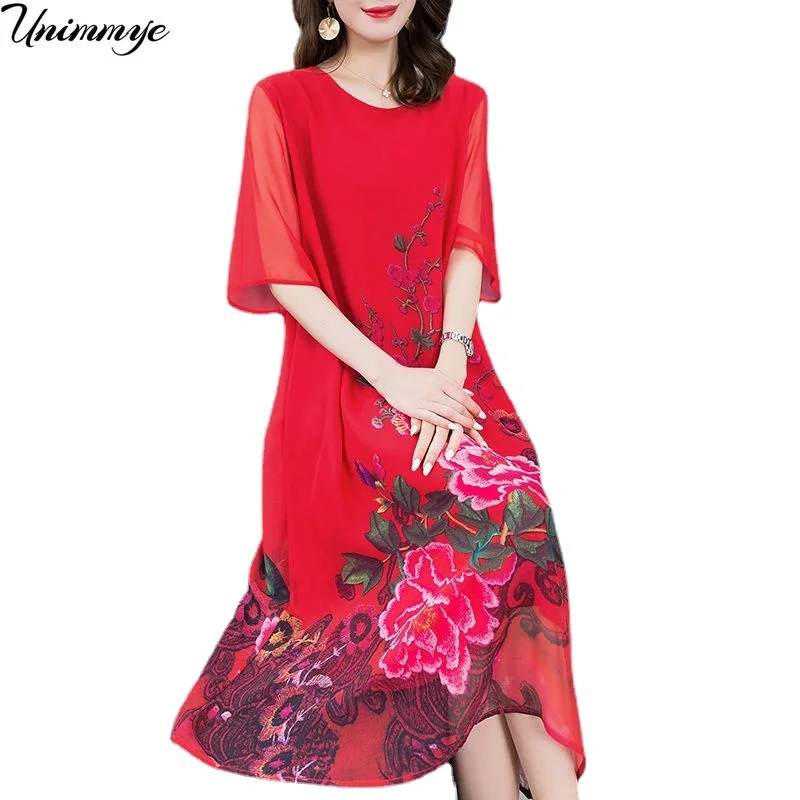 

Women Summer Chiffon Dress Women Casual Half Sleeve O-Neck Boho Midi Long Dress Female Vestidos Robe Mujer 5XL J375