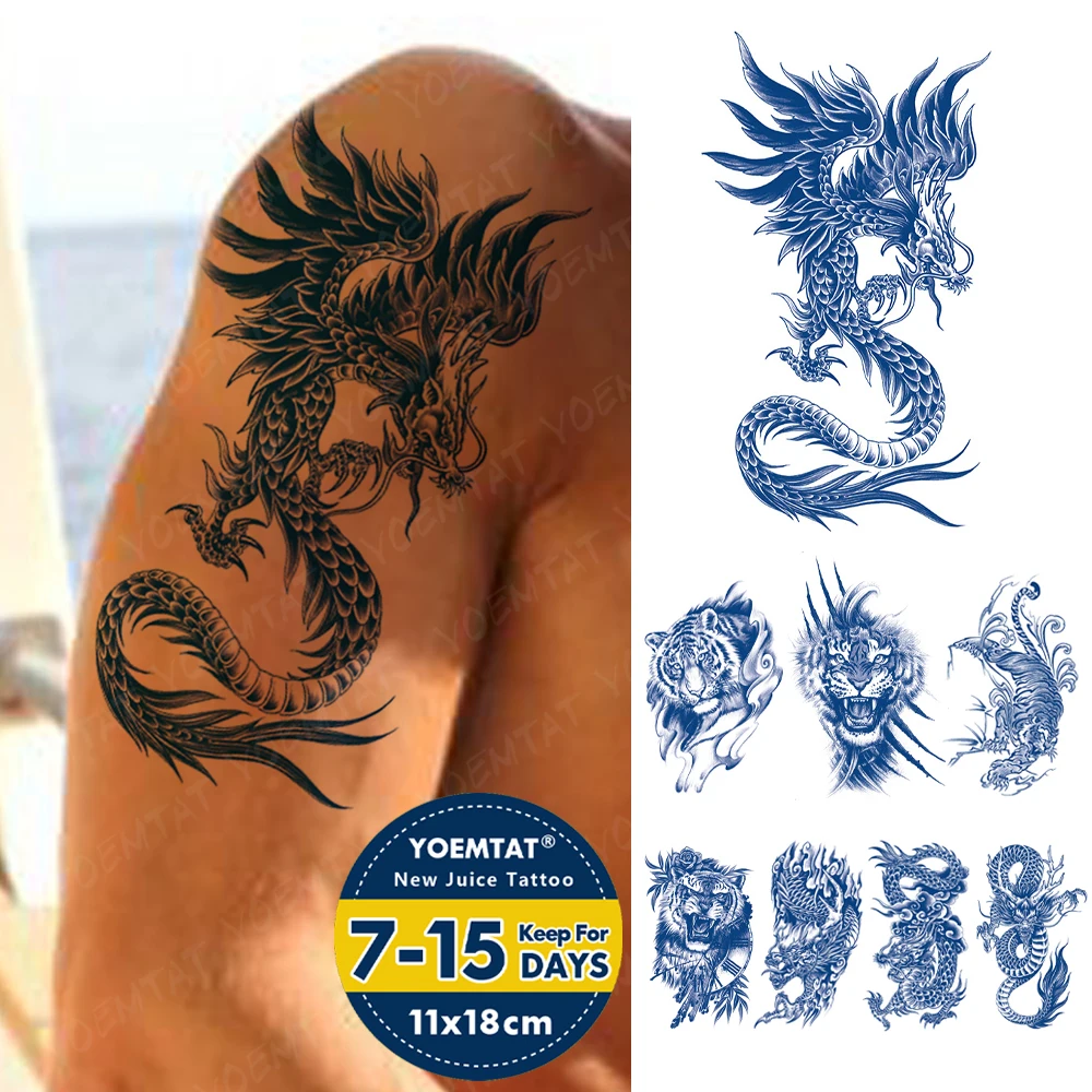 

Стойкая водостойкая Временная тату-наклейка Juice Ink, крылья, дракон, тотем Genipin, травяной боди-арт, искусственная татуировка, искусственная нога