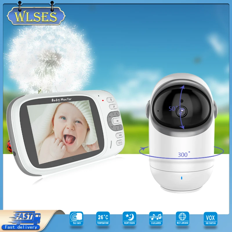 3.2 Inch Video Baby Monitor With Pan Tilt Camera Wireless Security Night Vision Temperature Monitoring Intercom Nanny Babysitter
