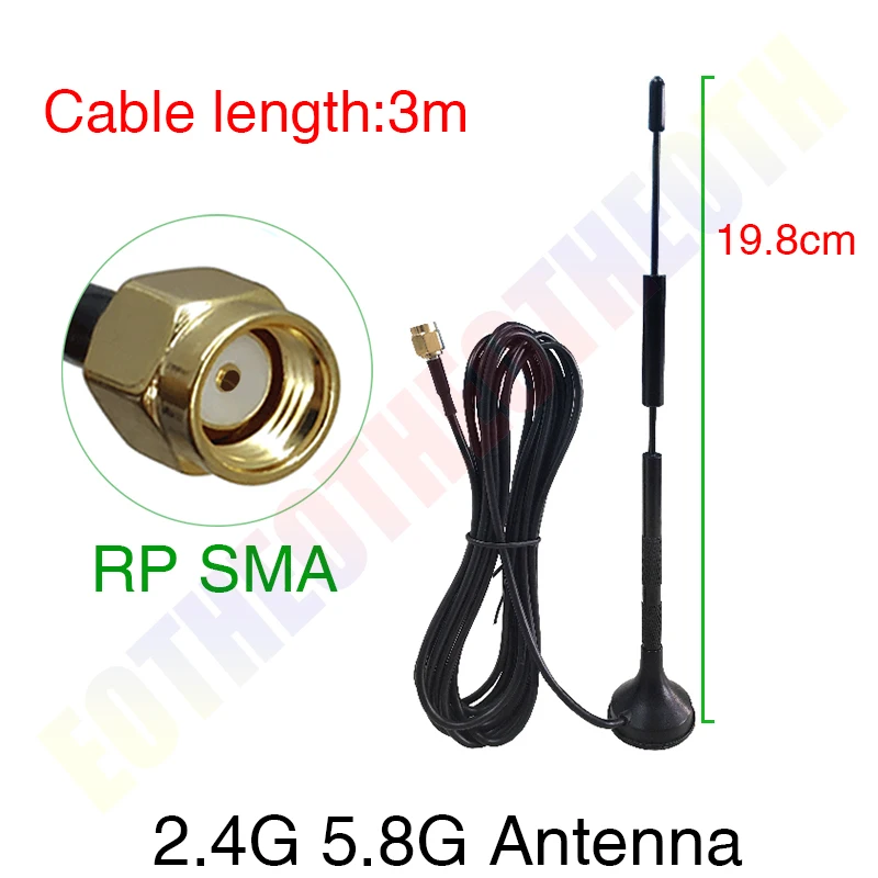 EOTH 1 2pcs 2.4g 5.8g antenna Magnetic base 12dbi sma male Pure copper wlan wifi dual band antene router antena 3m RG174 cable - купить по
