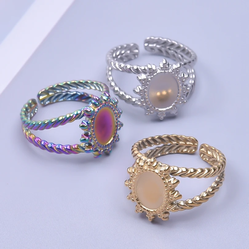 

Stainless Steel Creative Round Sun Rings For Women Men Adjustable Open Bilayer Lines Ring Fashion Jewelry Accessories Party Gift