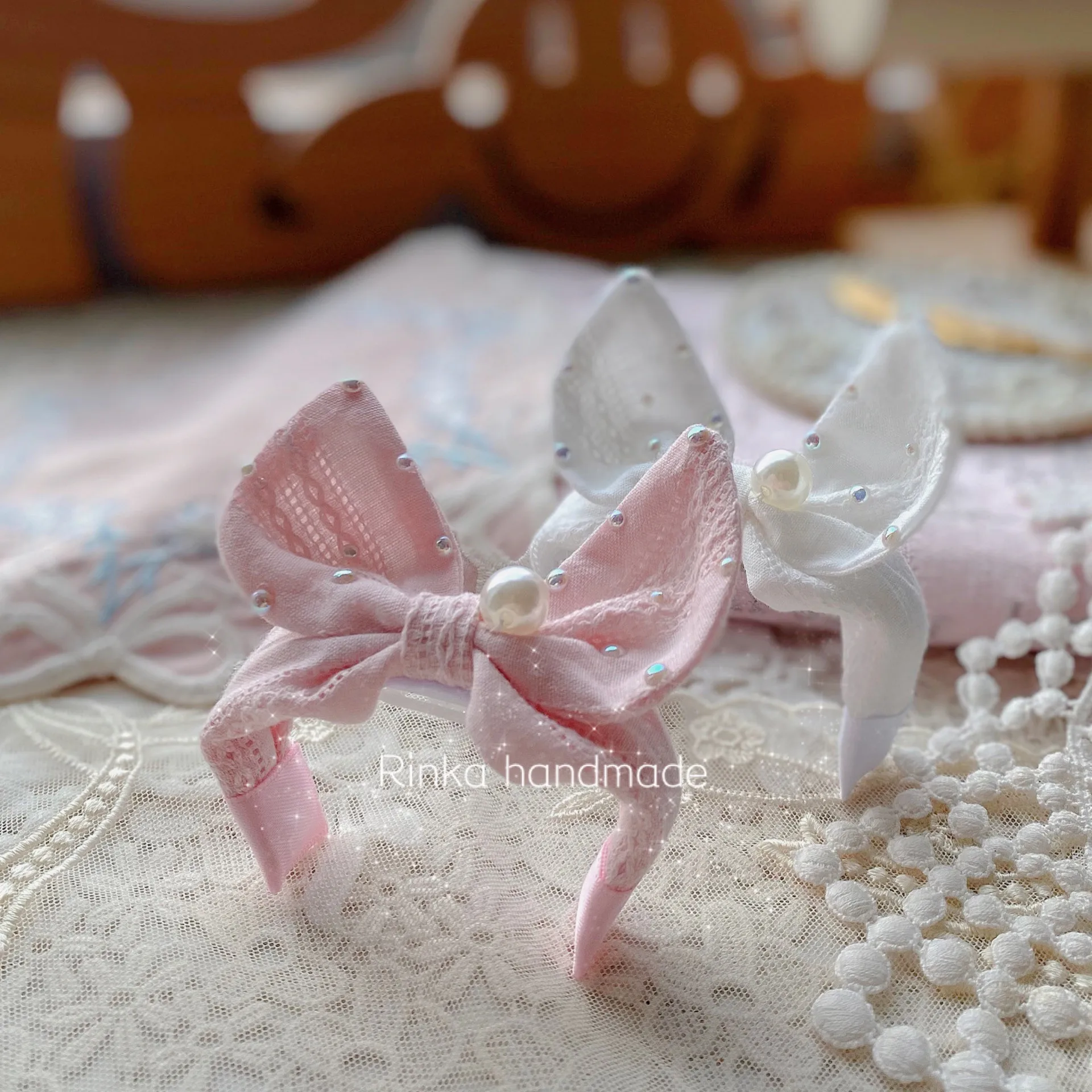 

New Manual Pet Rabbit Ears Tire Dog Teddy Yorkshire could xi shi pink pearls hair band