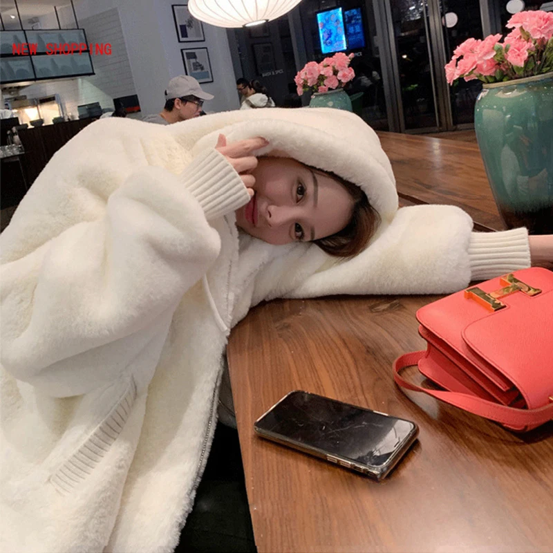2021 New Faux Fur Imitation Fur Women Coat Hooded Short Casual Oversized Soft White Mink Coat Fake Rabbit Fur Coat Fashion Women