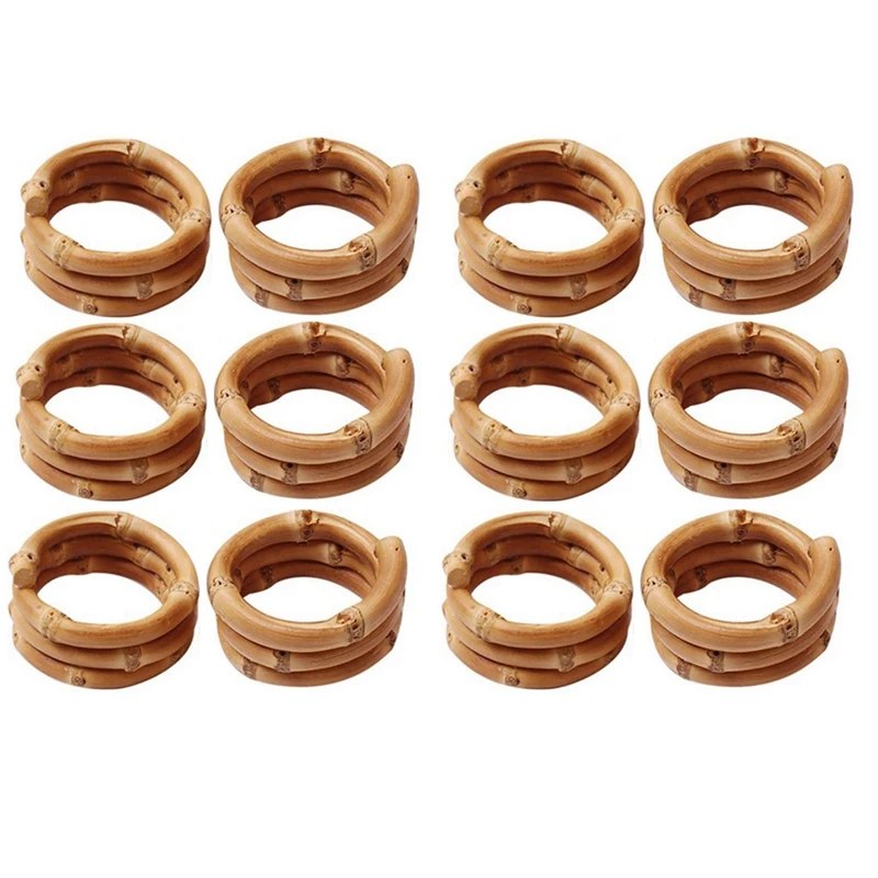 

HOT SALE Handmade Bamboo Napkin Ring, Natural Rustic Napkin Holders Serviette Buckle Holder Set Of 12