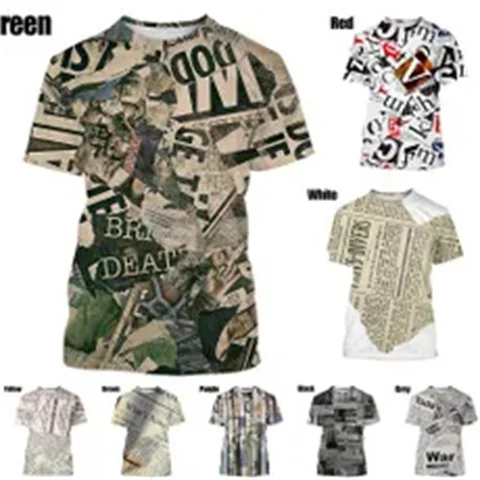3D Printed Newspaper News Graphic T Shirt For Men Women Round Neck Short Sleeves Summer Street Cool Tshirts Unisex Tee Tops