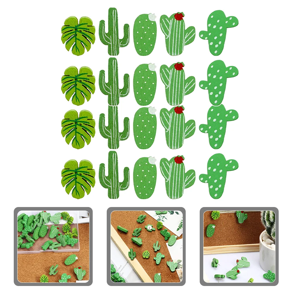 

20 Pcs Cactus Pushpin Decorative Wood Decor Plants Cork Board Thumbtacks Palm Leaves Cute H-nail Bulletin