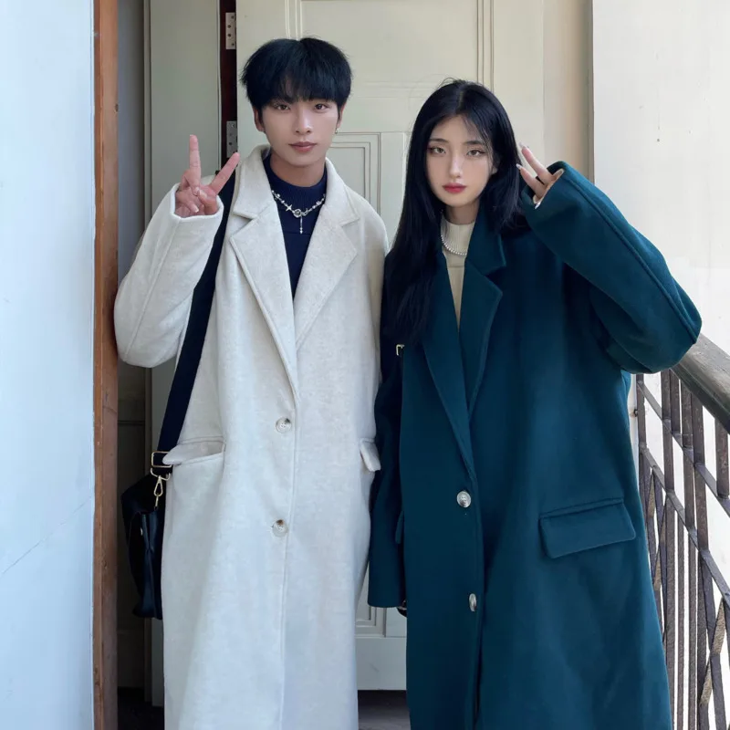 

Winter Thick Woolen Coat Men Warm Fashion Oversize Long Woolen Coat Men Korean Loose Thickened Woolen Trench Coat Mens Overcoat