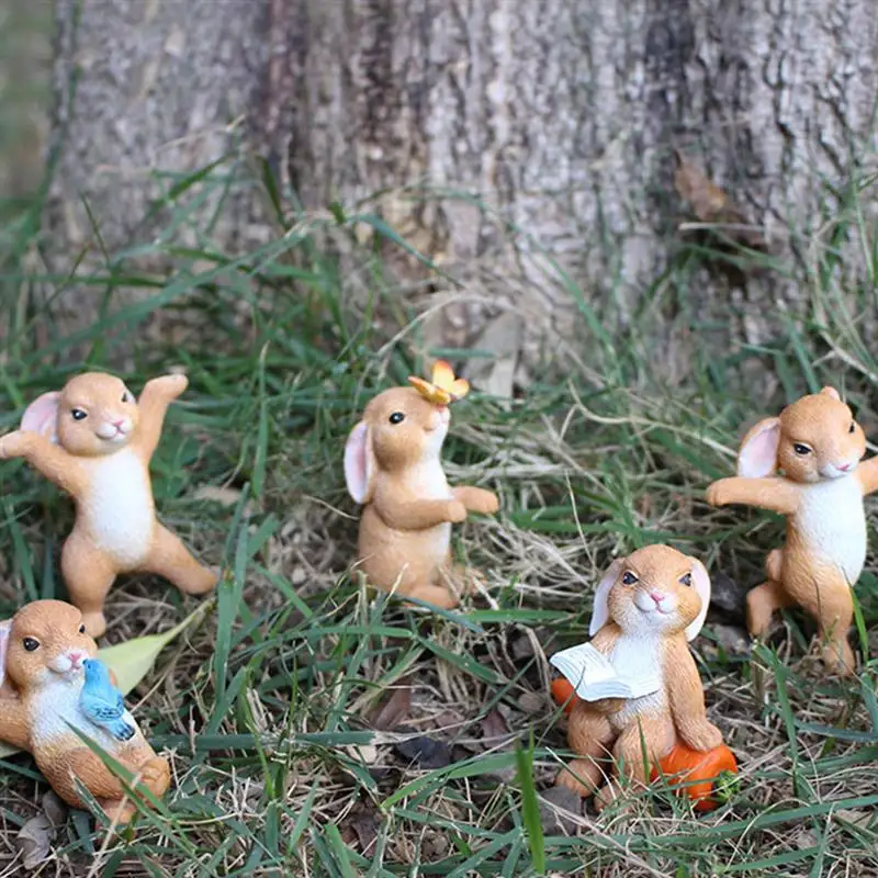 

5pcs Miniature Rabbit Ornament Decoration Bunny Figure Landscape Ornament DIY Craft Bonsai Decals