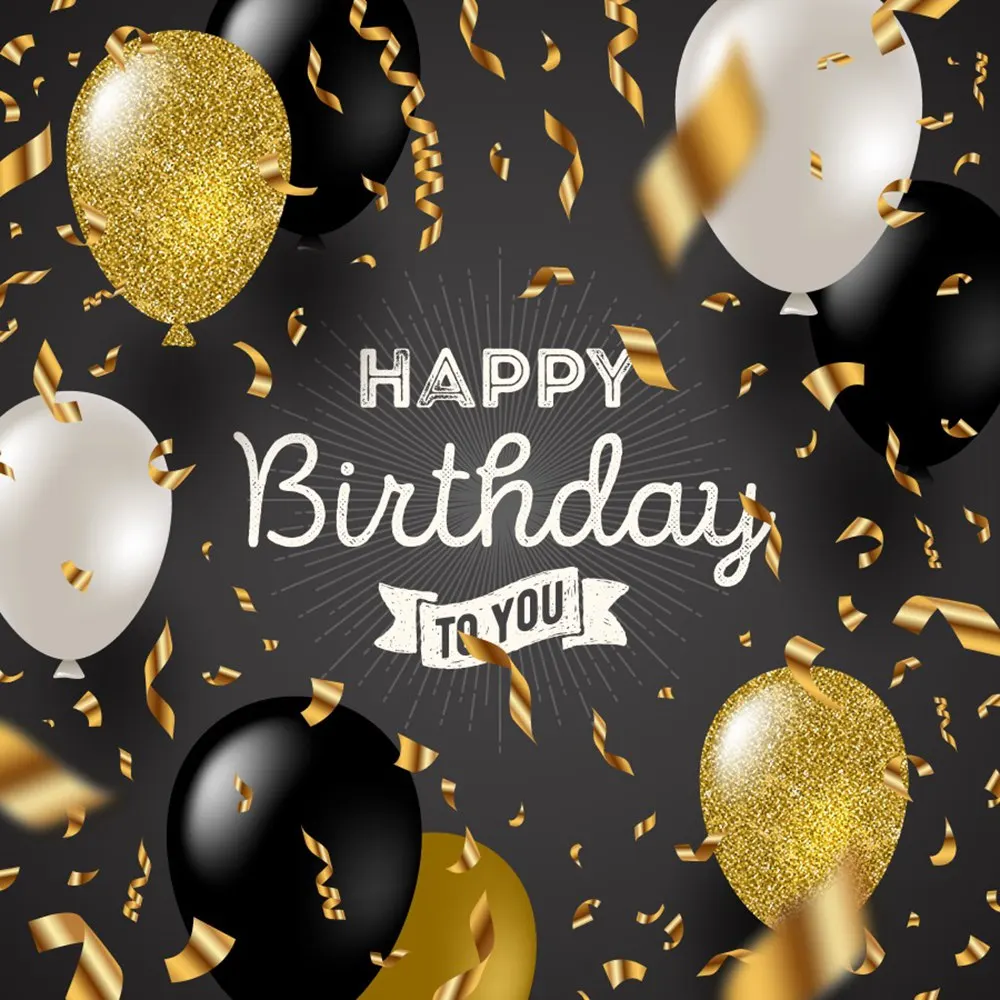 

Happy Birthday To You Poster Wall Decoration Party Photography Backdrops Sign Children Golden Silver Balloon Glitters Background