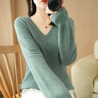 sweater 2022 korean version new knitted womens spring and autumn thin v neck outer wear loose pullover long sleeves