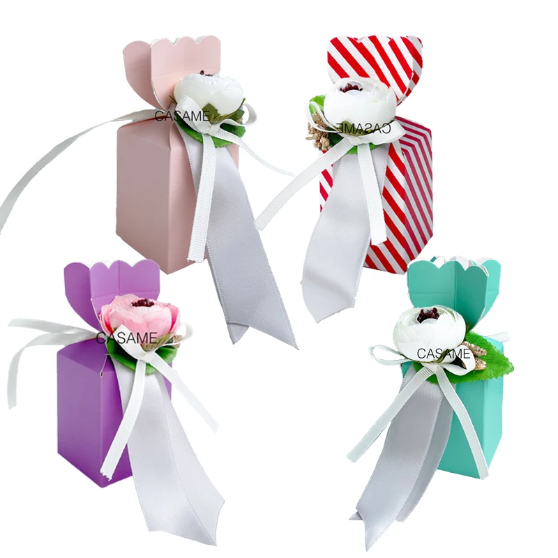 

10 Pcs Travel Suitcase Flower Candy Box Kraft Paper Boxes Wedding Birthday Party Decoration Supplies Christmas Gift Packaging