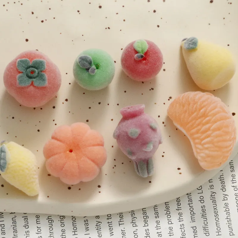 

Winter style 40pcs/lot color print velvet flocking cartoon fruit shape resin beads charms diy jewerly earring/garment accessory
